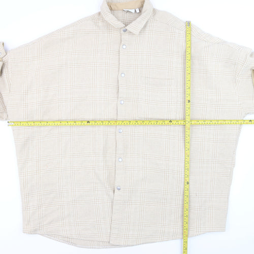 ASOS DESIGN Men's Beige Check Long Sleeve 3XL Relaxed Button-Up Shirt
