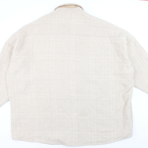 ASOS DESIGN Men's Beige Check Long Sleeve 3XL Relaxed Button-Up Shirt