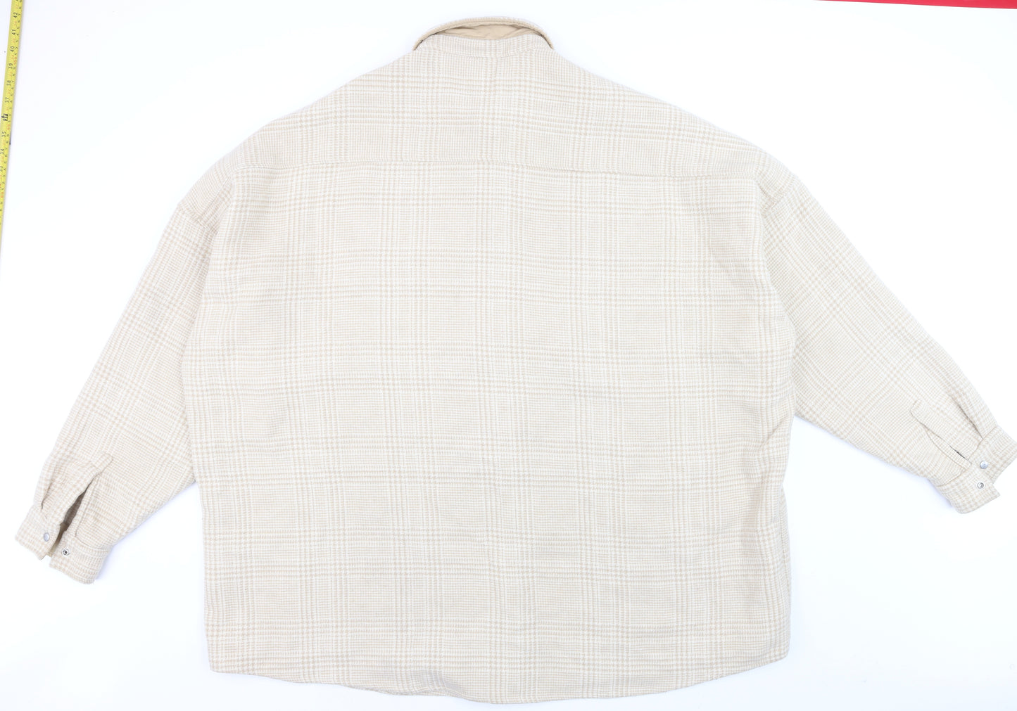 ASOS DESIGN Men's Beige Check Long Sleeve 3XL Relaxed Button-Up Shirt
