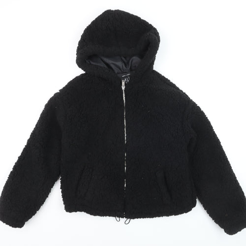 New Look Women's Black Hooded Teddy Fleece Short Puffer Jacket Size S