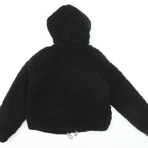 New Look Women's Black Hooded Teddy Fleece Short Puffer Jacket Size S