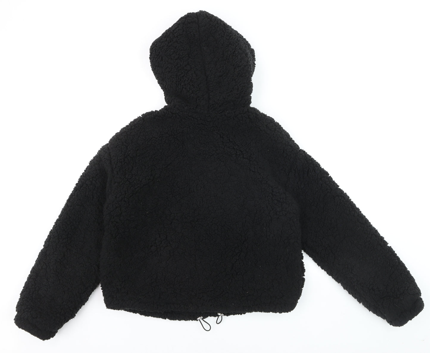 New Look Women's Black Hooded Teddy Fleece Short Puffer Jacket Size S
