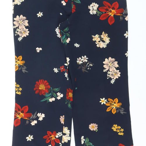Zara Women's Multicoloured Floral Crepe Straight Trousers Size M