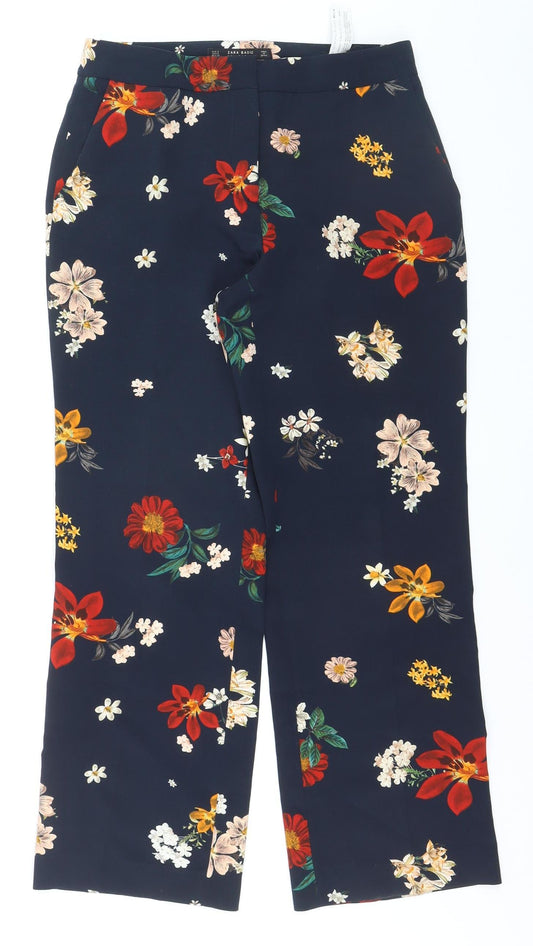 Zara Women's Multicoloured Floral Crepe Straight Trousers Size M