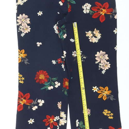 Zara Women's Multicoloured Floral Crepe Straight Trousers Size M