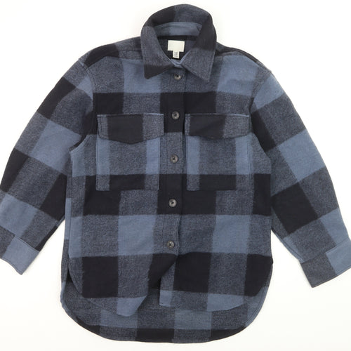 H&M Men's Blue Check Flannel Button-Up Shirt XS Casual Long Sleeve