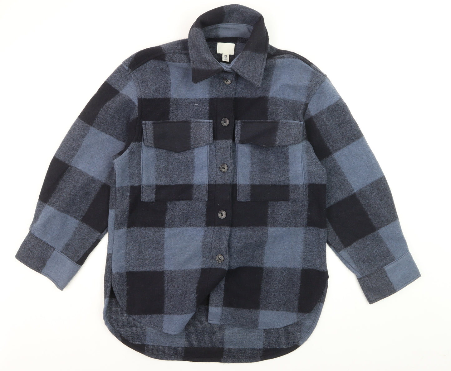 H&M Men's Blue Check Flannel Button-Up Shirt XS Casual Long Sleeve