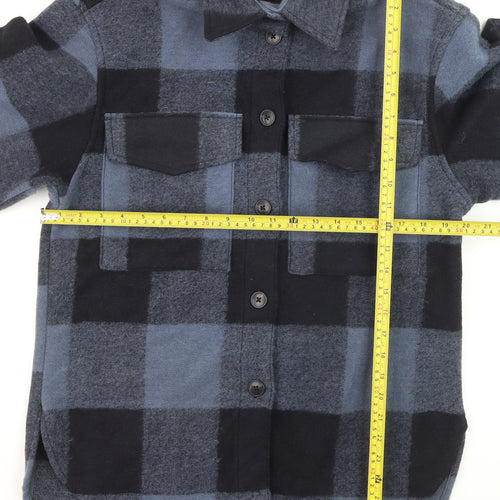 H&M Men's Blue Check Flannel Button-Up Shirt XS Casual Long Sleeve