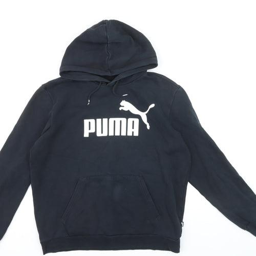 Puma Men's Black Pullover Hoodie M Logo Sports Fleece Sweatshirt