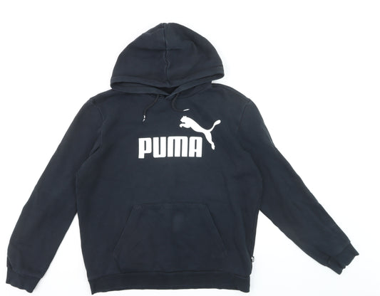 Puma Men's Black Pullover Hoodie M Logo Sports Fleece Sweatshirt
