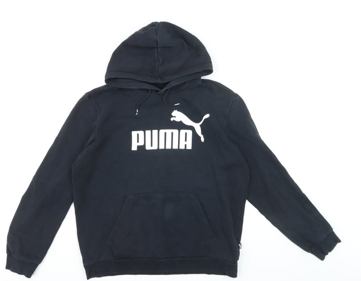 Puma Men's Black Pullover Hoodie M Logo Sports Fleece Sweatshirt