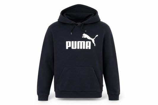 Front view of Puma Men's Black Pullover Hoodie M Logo Sports Fleece Sweatshirt