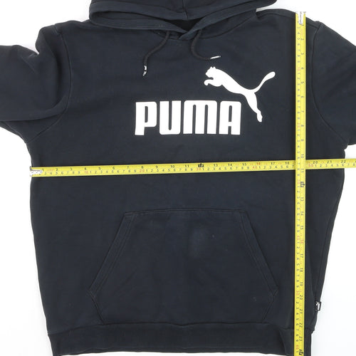 Puma Men's Black Pullover Hoodie M Logo Sports Fleece Sweatshirt