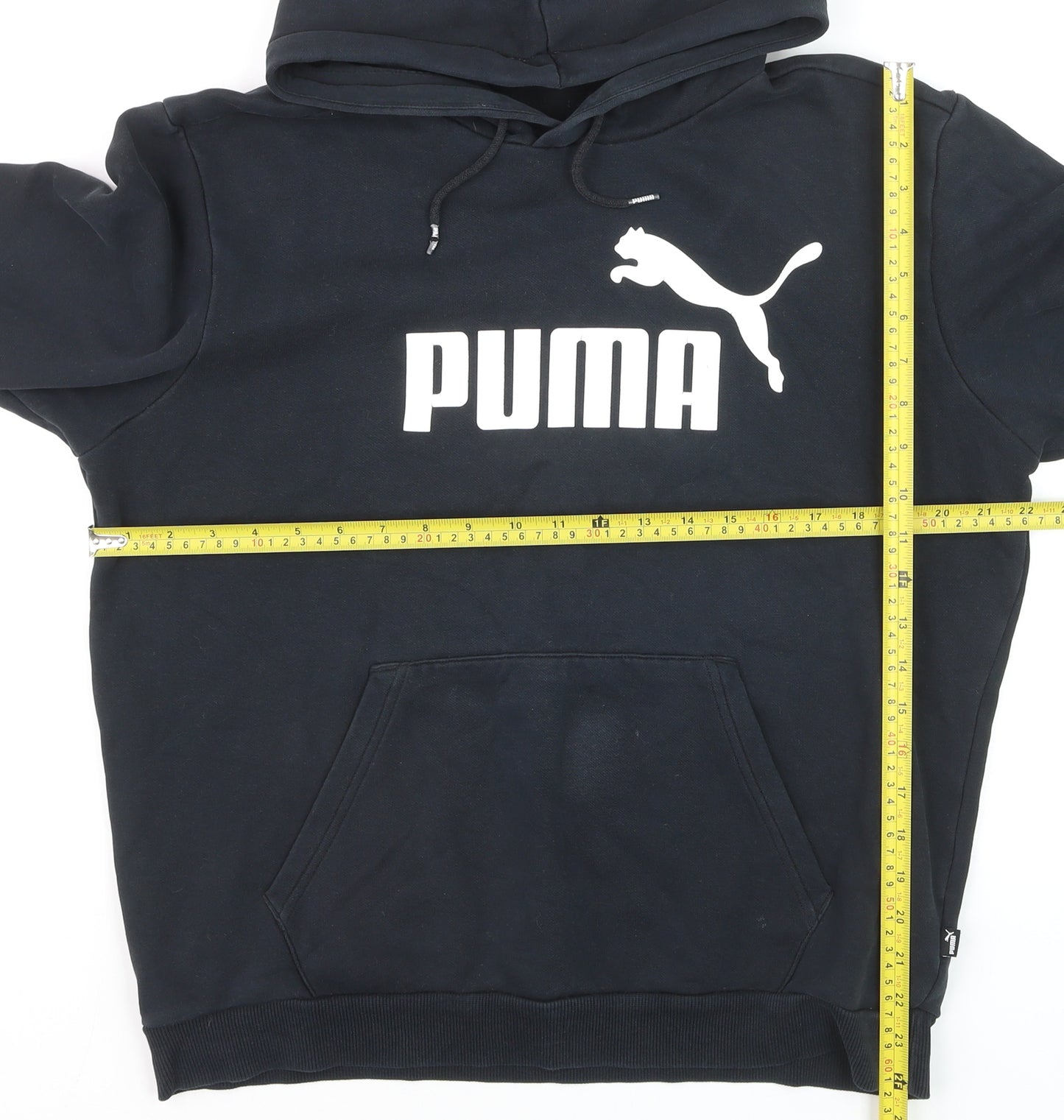 Puma Men's Black Pullover Hoodie M Logo Sports Fleece Sweatshirt