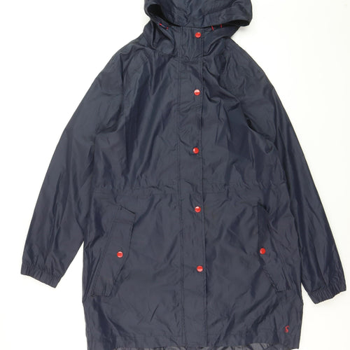 Joules Womens Navy Blue Waterproof Rain Coat Size 12 Hooded Long