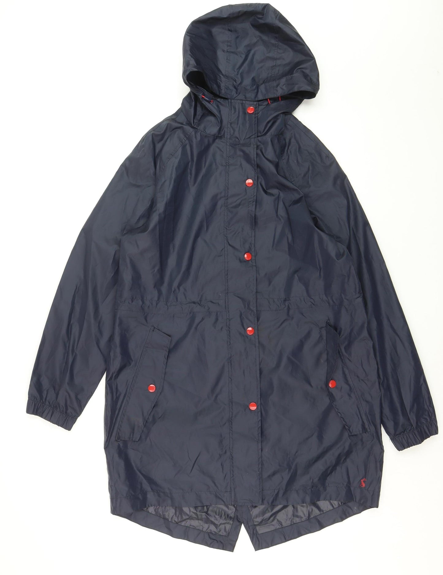 Joules Womens Navy Blue Waterproof Rain Coat Size 12 Hooded Long