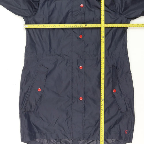 Joules Womens Navy Blue Waterproof Rain Coat Size 12 Hooded Long