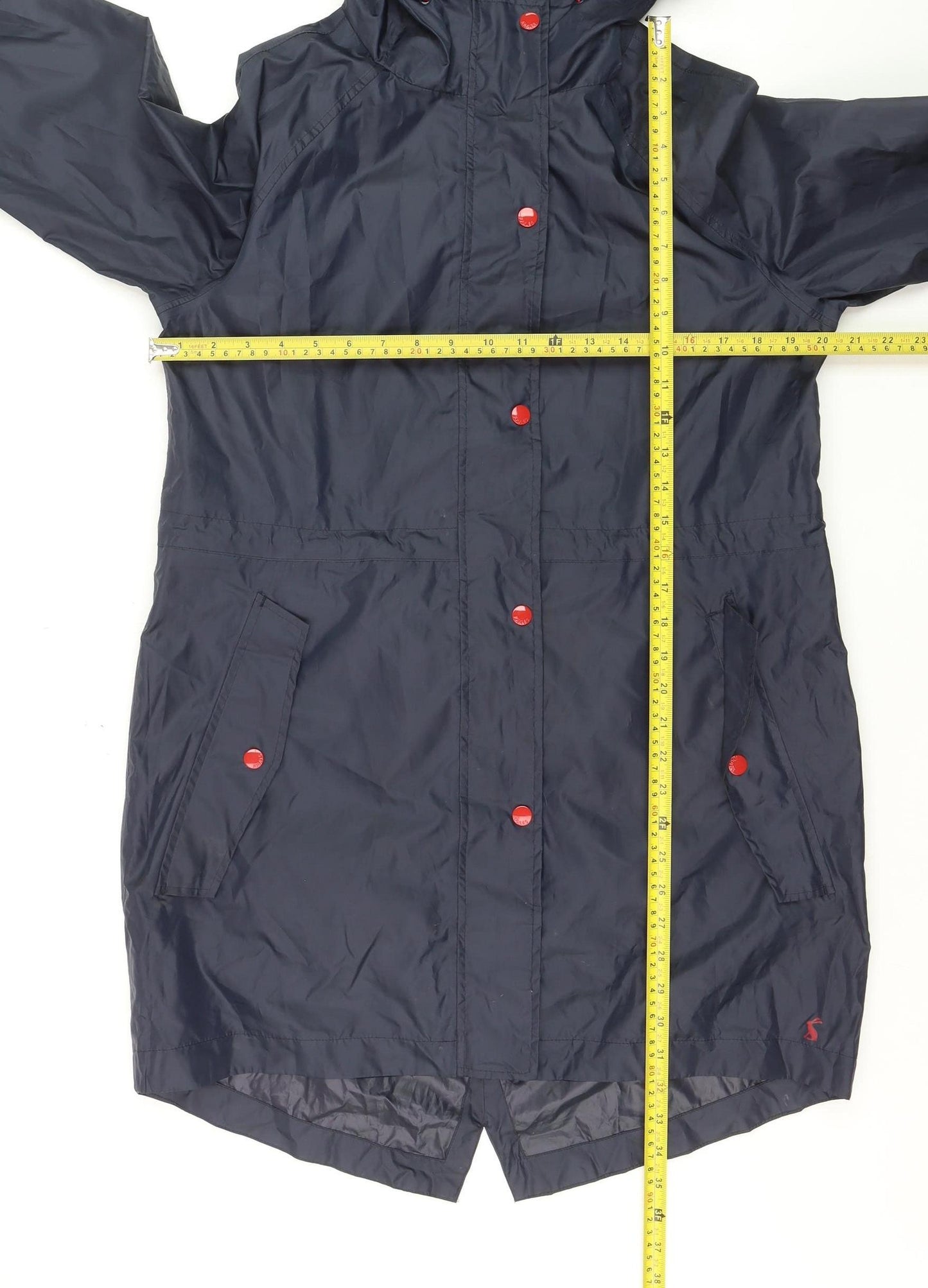 Joules Womens Navy Blue Waterproof Rain Coat Size 12 Hooded Long