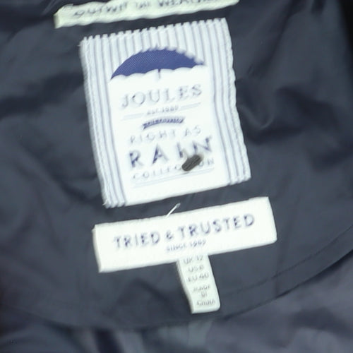 Joules Womens Navy Blue Waterproof Rain Coat Size 12 Hooded Long