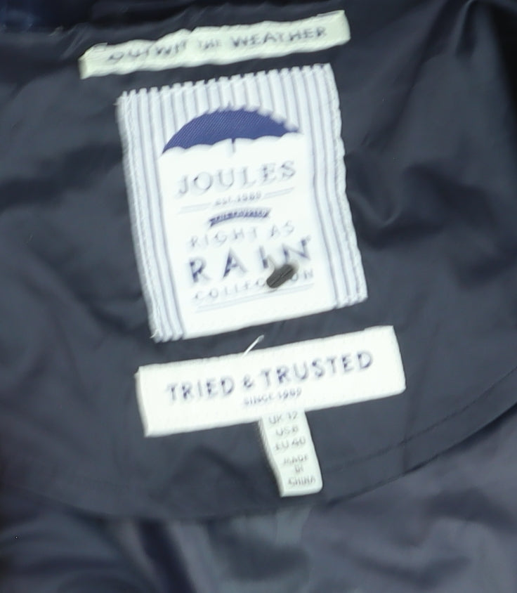 Joules Womens Navy Blue Waterproof Rain Coat Size 12 Hooded Long