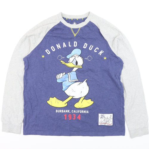 Disney Men's Blue Donald Duck Long Sleeve Graphic T-Shirt L