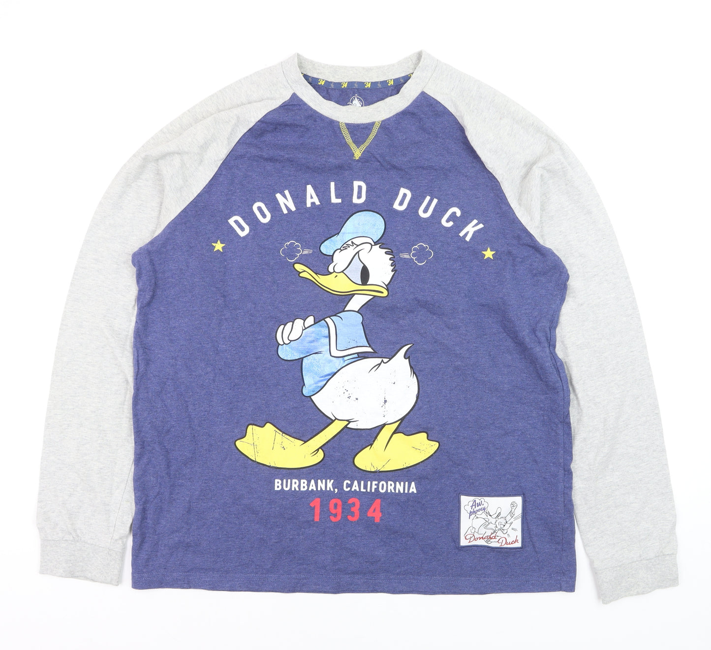 Disney Men's Blue Donald Duck Long Sleeve Graphic T-Shirt L