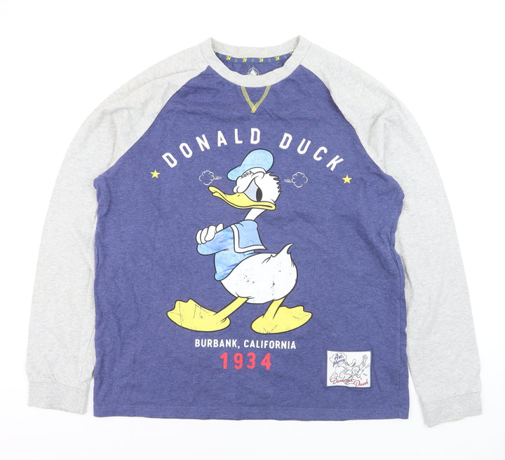 Disney Men's Blue Donald Duck Long Sleeve Graphic T-Shirt L