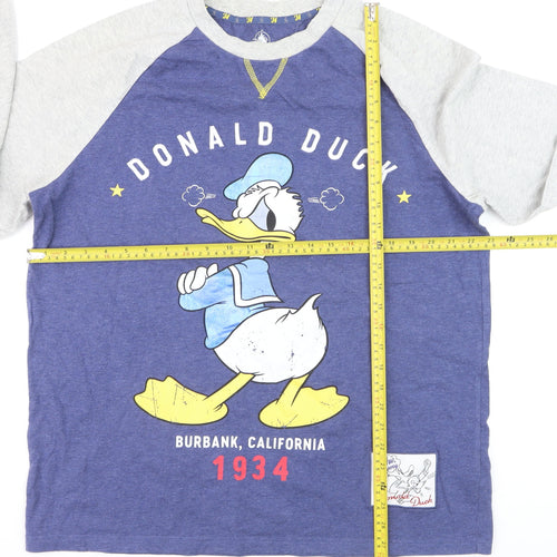 Disney Men's Blue Donald Duck Long Sleeve Graphic T-Shirt L