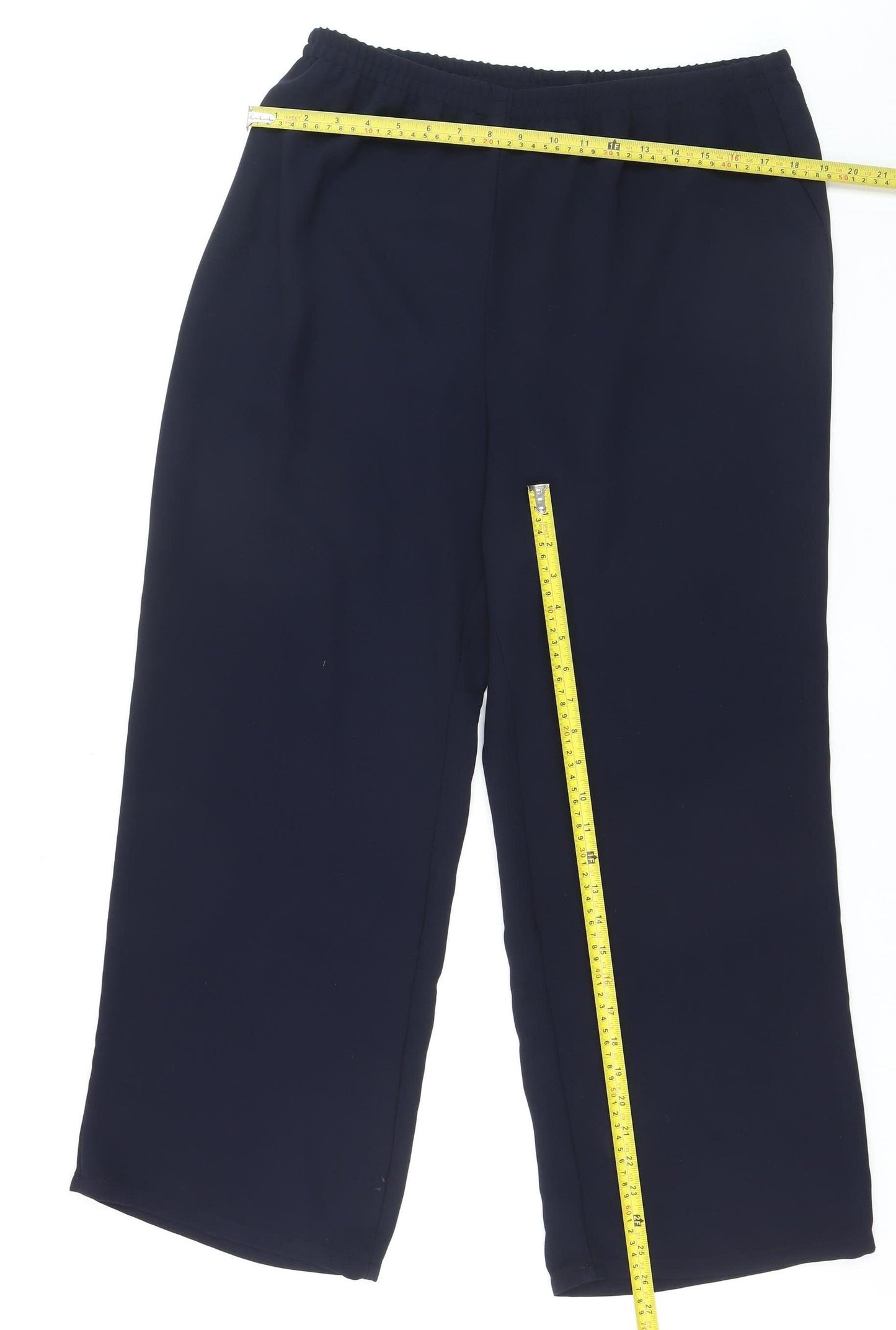 ELVI Women's Blue Wide-Leg Crepe Trousers Size 16