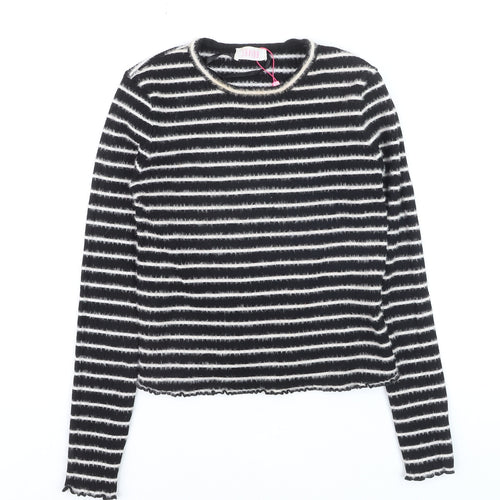 Savida Girls Black & White Striped Pullover Jumper Medium Knitwear