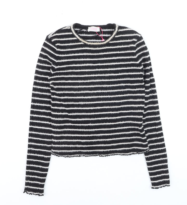 Savida Girls Black & White Striped Pullover Jumper Medium Knitwear