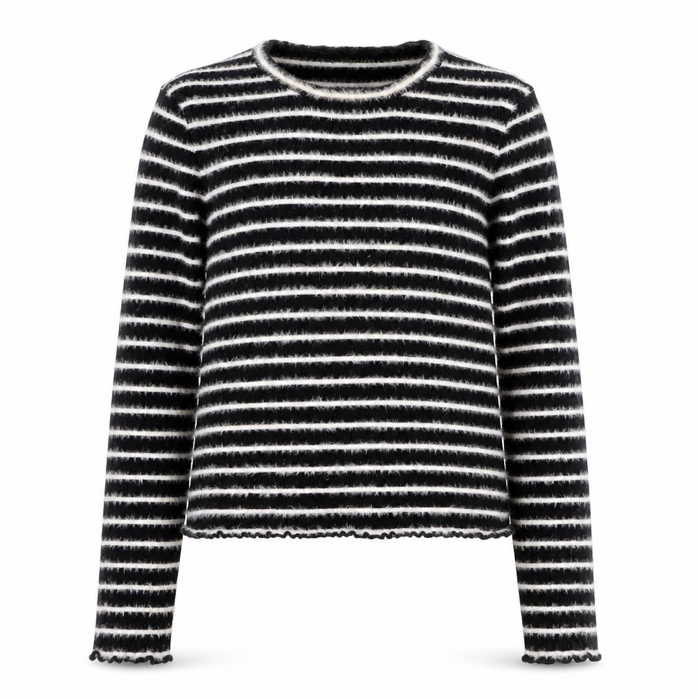 Front view of Savida girls’ black & white striped jumper medium knitwear