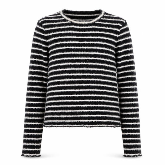 Front view of Savida girls’ black & white striped jumper medium knitwear