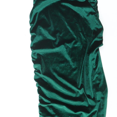 PrettyLittleThing Women Green One Shoulder Velvet Bodycon Dress Size 10