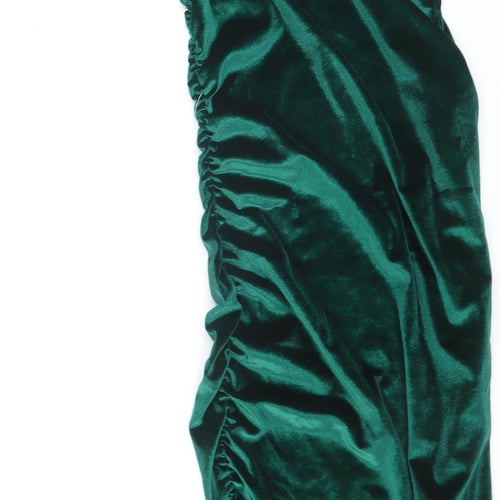 PrettyLittleThing Women Green One Shoulder Velvet Bodycon Dress Size 10