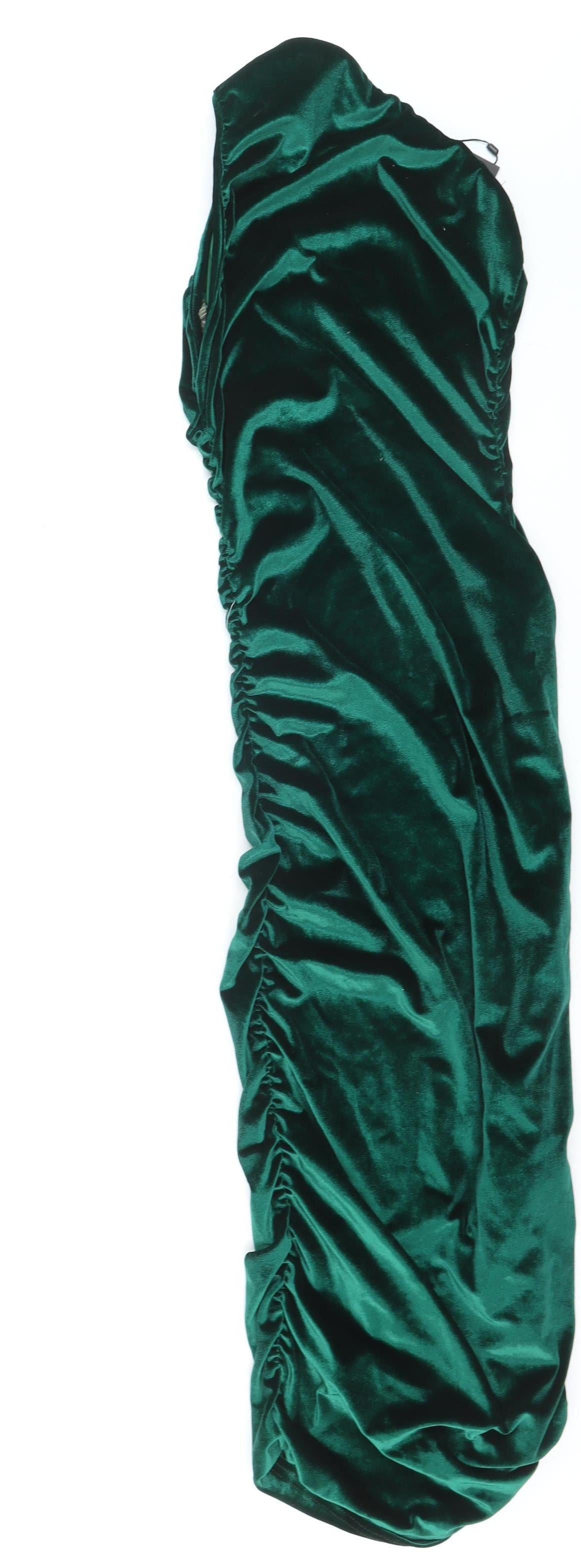PrettyLittleThing Women Green One Shoulder Velvet Bodycon Dress Size 10