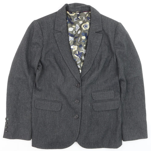 Boden Women Grey Wool Blend Herringbone Blazer Jacket UK 10