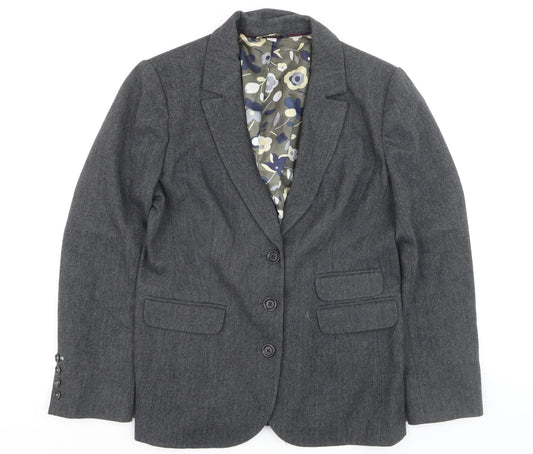 Boden Women Grey Wool Blend Herringbone Blazer Jacket UK 10