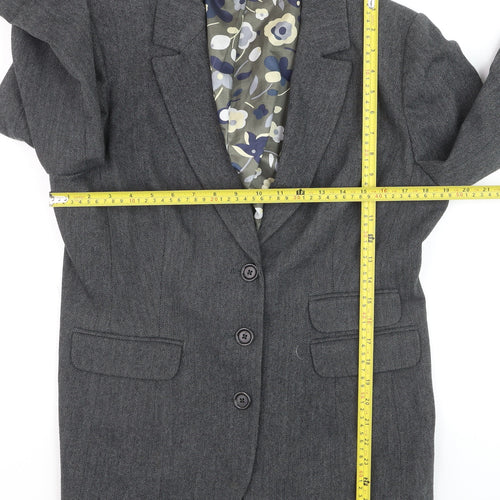 Boden Women Grey Wool Blend Herringbone Blazer Jacket UK 10