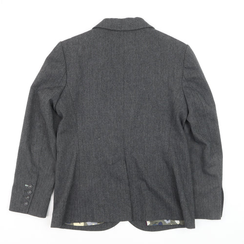 Boden Women Grey Wool Blend Herringbone Blazer Jacket UK 10
