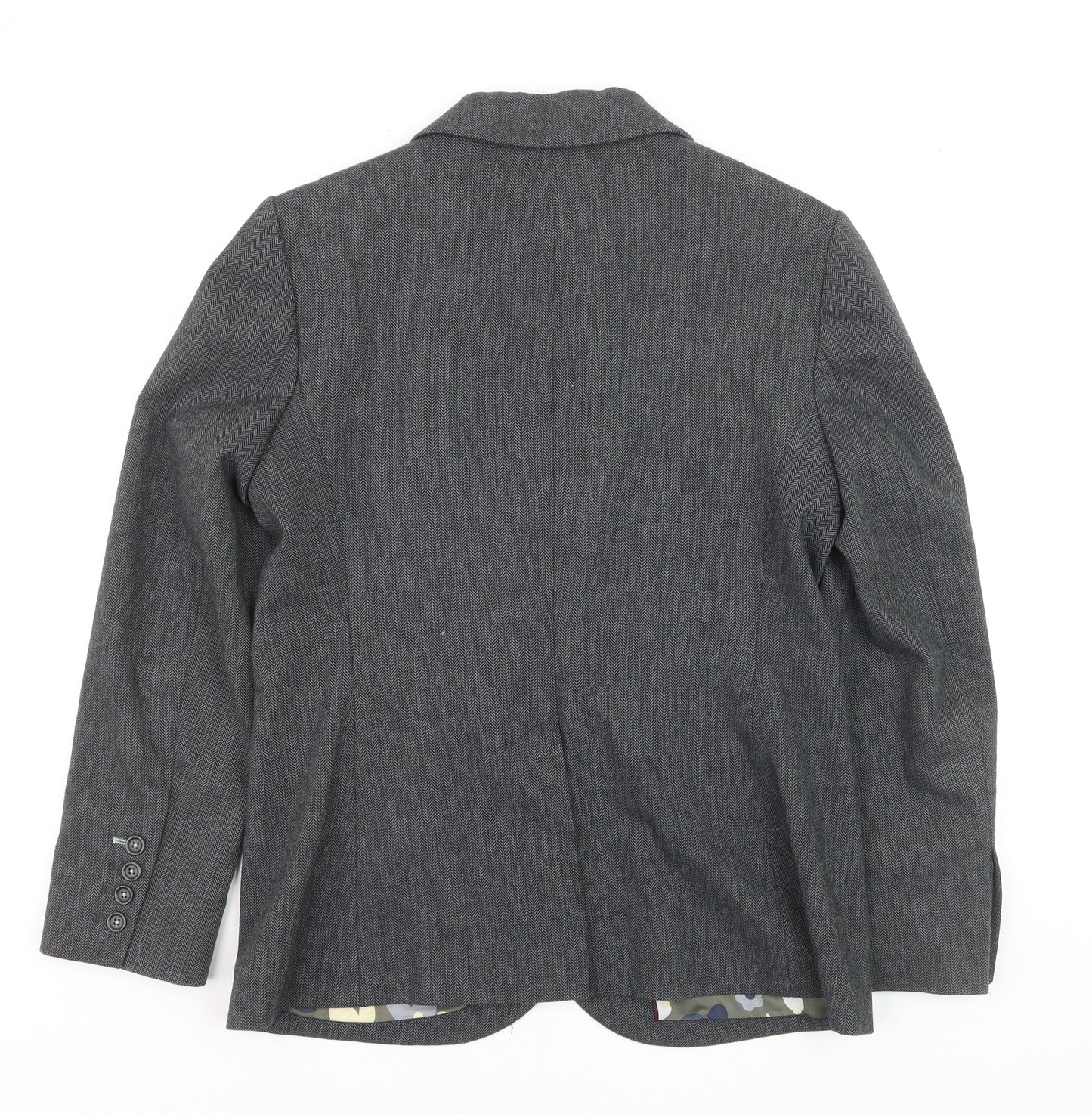 Boden Women Grey Wool Blend Herringbone Blazer Jacket UK 10