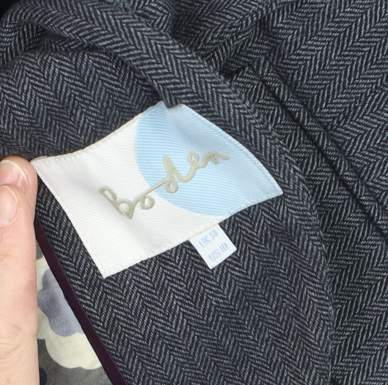Boden Women Grey Wool Blend Herringbone Blazer Jacket UK 10