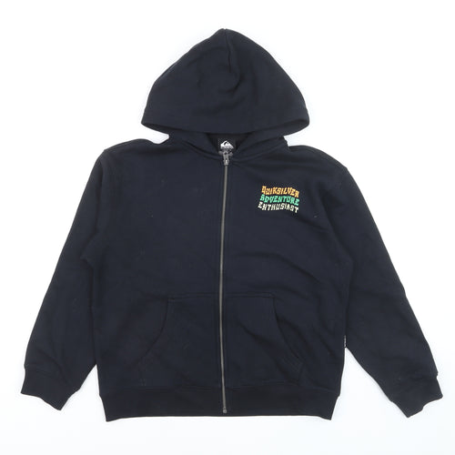 Quiksilver Boys Black Full Zip Hoodie Size 12 Cotton Blend Adventure Graphic