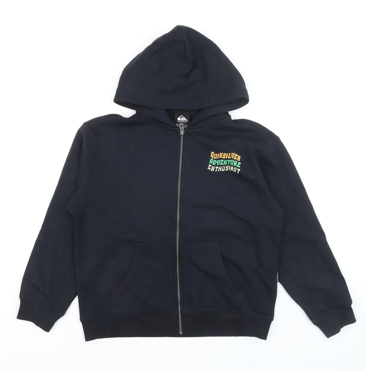 Quiksilver Boys Black Full Zip Hoodie Size 12 Cotton Blend Adventure Graphic