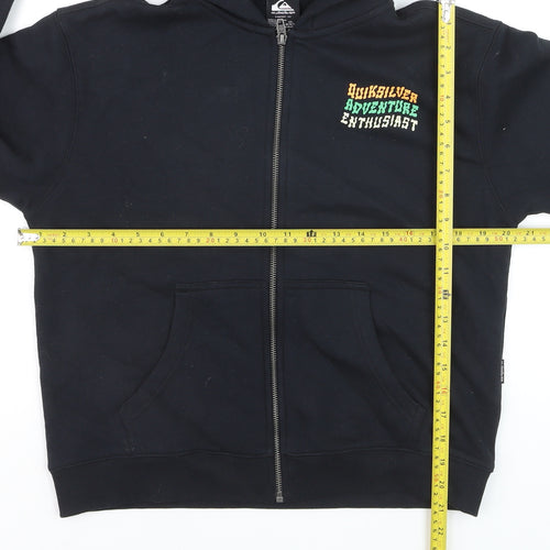Quiksilver Boys Black Full Zip Hoodie Size 12 Cotton Blend Adventure Graphic
