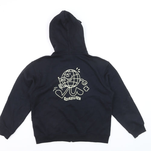 Quiksilver Boys Black Full Zip Hoodie Size 12 Cotton Blend Adventure Graphic