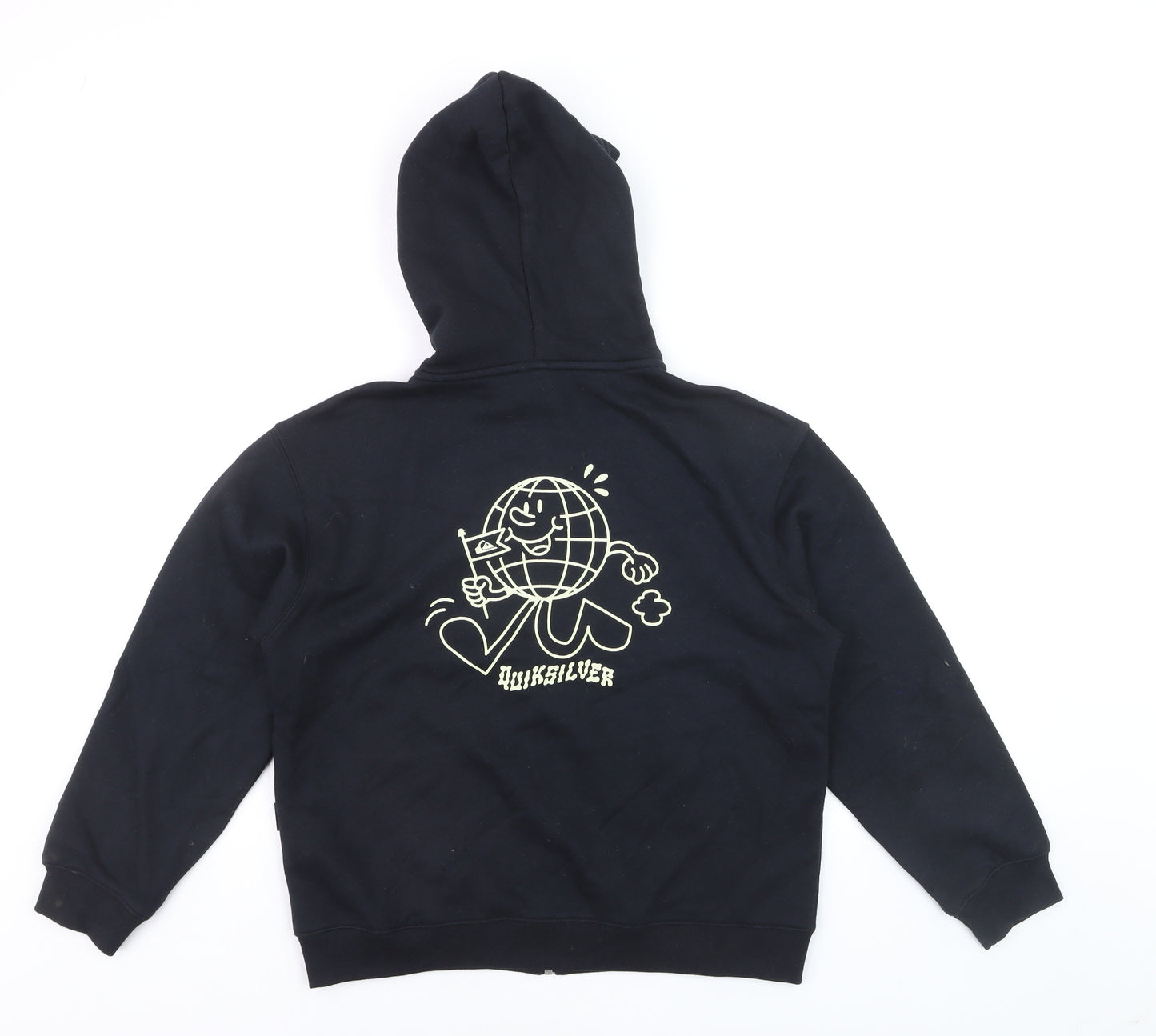 Quiksilver Boys Black Full Zip Hoodie Size 12 Cotton Blend Adventure Graphic
