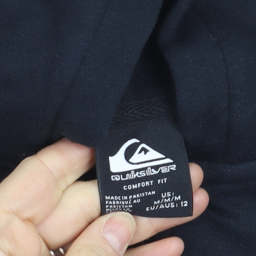 Quiksilver Boys Black Full Zip Hoodie Size 12 Cotton Blend Adventure Graphic