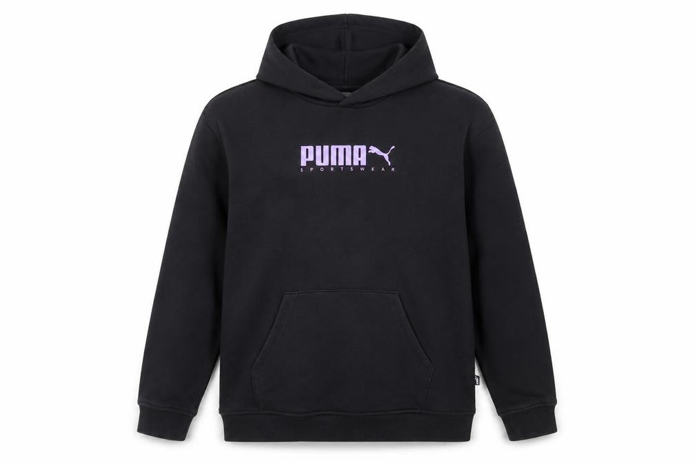 Front view of Puma boys’ black hoodie 15-16 years pullover hooded sweatshirt