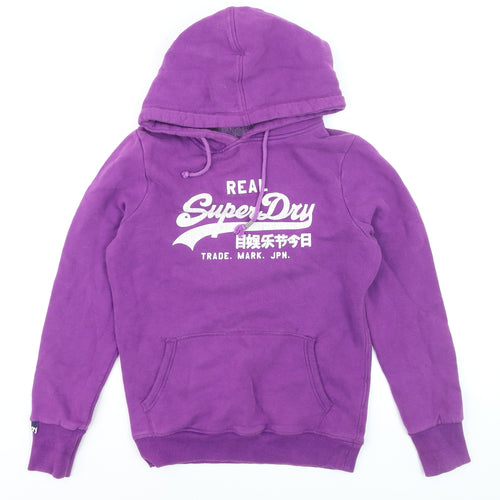 Superdry Men's Purple Pullover Hoodie Medium Graphic Logo Fleece